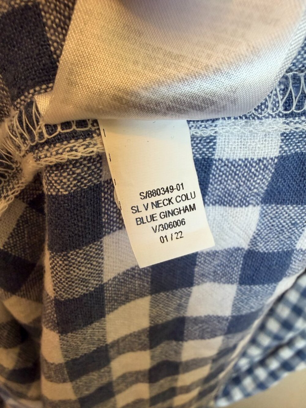 Old Navy Blue Gingham Linen Blend V-Neck Midi Dress Medium - Picture 9 of 9